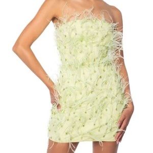 Primrose strapless feather mini dress lime green / light green